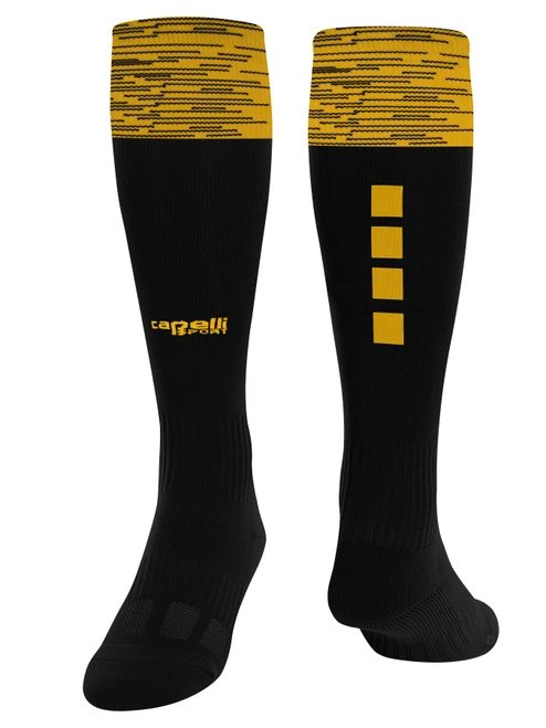 VALOR SOCCER PREMIER AND SELECT MARLED MATCH SOCKS BLACK ATHLETIC GOLD -KIT