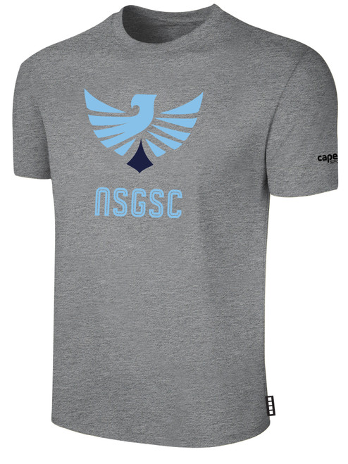 NORTH SHORE GIRLS SOCCER BASICS COTTON SHORT SLEEVE T-SHIRT WEARERS CENTER CHEST: NSGSC LOGO LIGHT HEATHER GREY