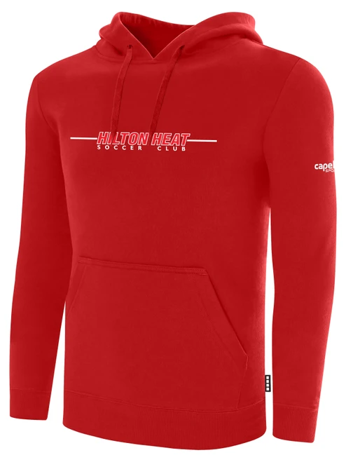 HILTON HEAT SC BASICS PULLOVER FLEECE HOODIE CENTER CHEST HILTON HEAT TEXT CREST RED WHITE