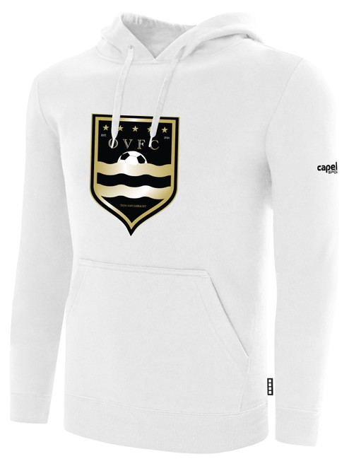 OTTAWA VALLEY BASICS FLEECE PULLOVER HOODIE CREST ON WEARER'S CENTER CHEST WHITE BLACK