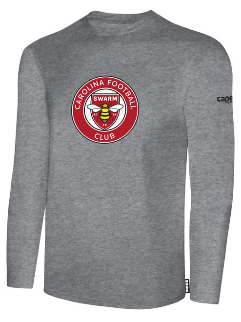 CAROLINA FC SWARM BASICS LONG SLEEVE COTTON T-SHIRT WEARER'S CENTER CHEST LIGHT HEATHER GREY BLACK