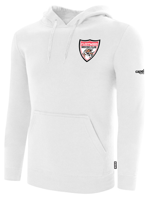 FLEETWOOD SC  BASICS FLEECE PULLOVER HOODIE CREST ON WEARERS UPPER LEFT CHEST WHITE BLACK
