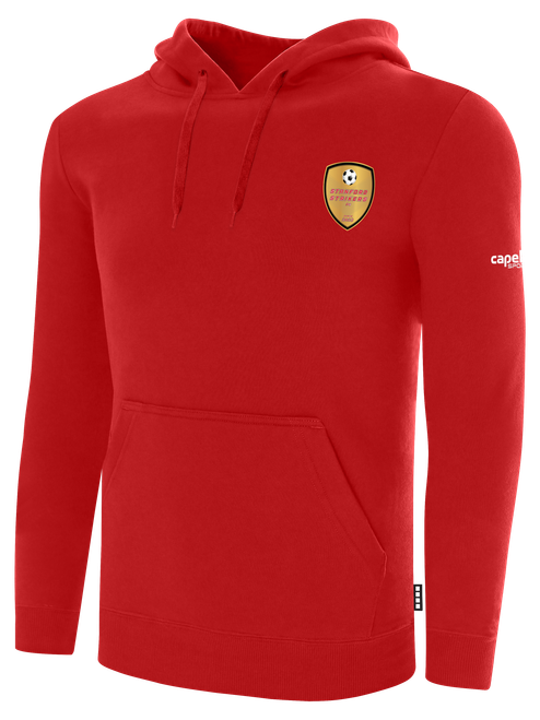 STANFORD STRIKERS FC BASICS FLEECE PULLOVER HOODIE WEARER'S LEFT CHEST RED WHITE