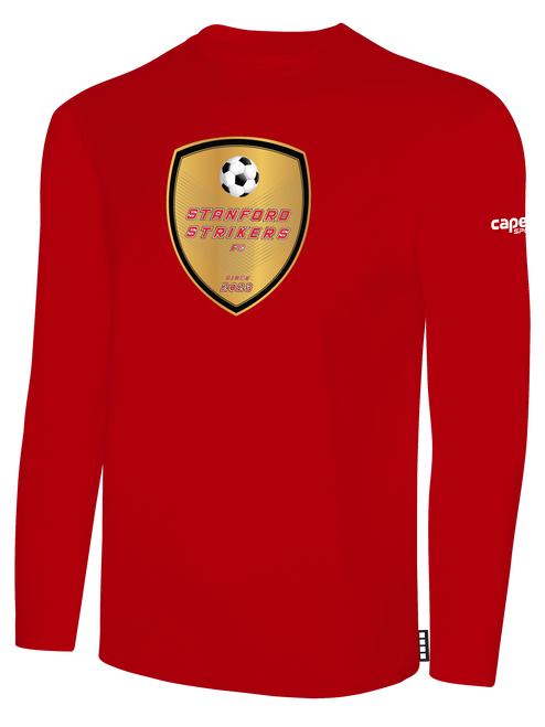 STANFORD STRIKERS FC BASICS LONG SLEEVE COTTON T-SHIRT WEARER'S CENTER FRONT RED WHITE