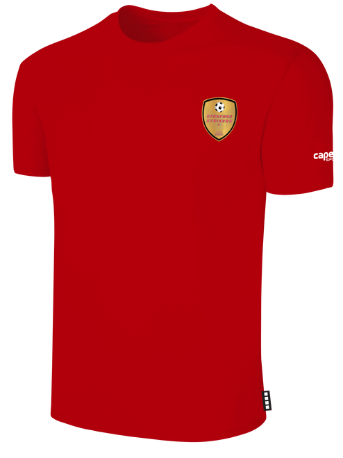 STANFORD STRIKERS FC BASICS COTTON SHORT SLEEVE T-SHIRT WEARER'S LEFT CHEST RED WHITE