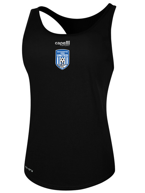 SOUTHAMPTON TOWN UNITED BASICS RACER BACK TANK CREST ON WEARER'S CENTER CHEST BLACK