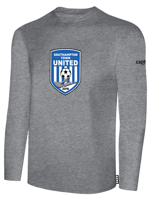 SOUTHAMPTON TOWN UNITED BASICS LONG SLEEVE COTTON TEE CREST ON WEARER'S CENTER CHEST LIGHT HEATHER GREY BLACK