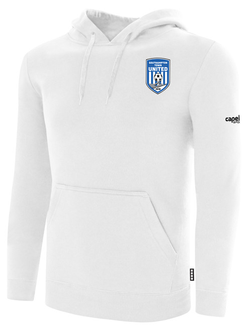 SOUTHAMPTON TOWN UNITED BASICS FLEECE PULLOVER HOODIE CREST ON WEARER'S LEFT CHEST WHITE BLACK