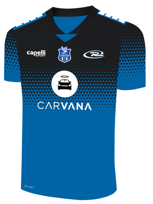 PLANTATION RUSH BROOKLYN II RUSH SOCCER PYRAMIDS  SHORT SLEEVE MATCH JERSEY PROMO BLUE BLACK WHITE