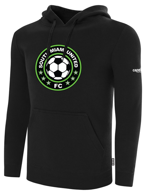 SOUTH MIAMI UNITED FC FULL ZIP FLEECE HOODIE CREST ON WEARERS CENTER CHEST BLACK WHITE