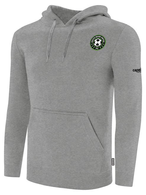SOUTH MIAMI UNITED FC BASICS FLEECE PULLOVER HOODIE CREST ON WEARERS LEFT CHEST LIGHT HEATHER GREY BLACK