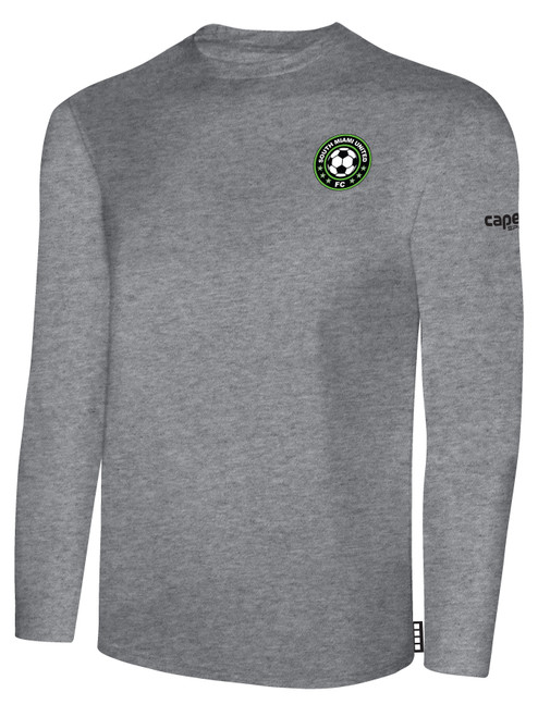 SOUTH MIAMI UNITED FC BASICS LONG SLEEVE COTTON T-SHIRT CREST ON WEARERS LEFT CHEST LIGHT HEATHER GREY BLACK