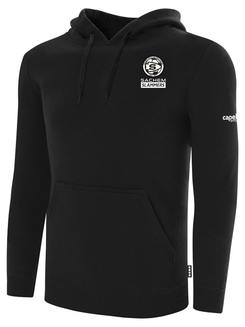 SACHEM SLAMMERS BASICS PULLOVER FLEECE HOODIE CREST ON WEARER'S LEFT CHEST BLACK WHITE