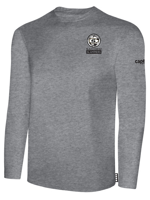 SACHEM SLAMMERS BASICS COTTON LONG SLEEVE COTTON T-SHIRT CREST ON WEARER'S LEFT CHEST LIGHT HEATHER GREY BLACK