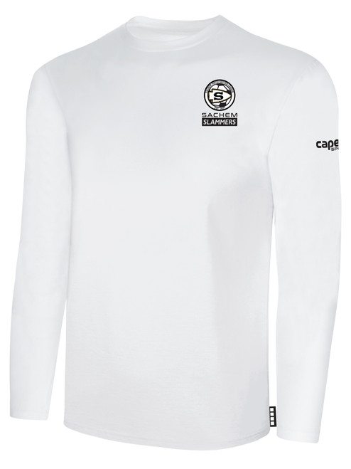 SACHEM SLAMMERS BASICS COTTON LONG SLEEVE COTTON T-SHIRT CREST ON WEARER'S LEFT CHEST WHITE BLACK