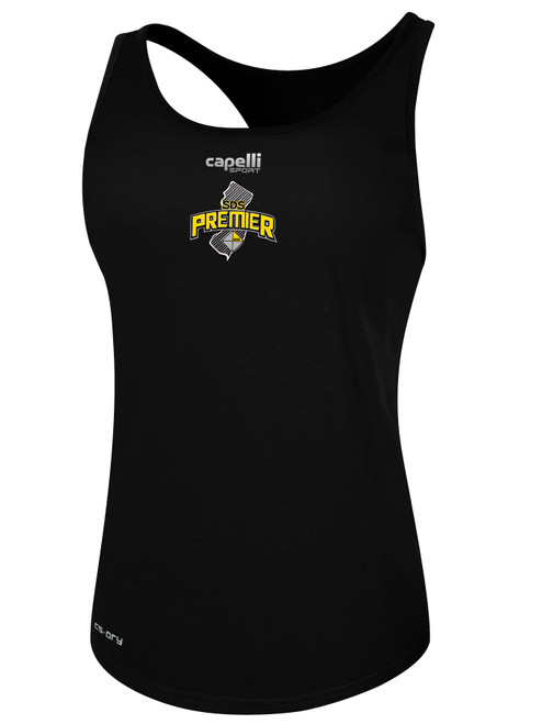 DEPTFORD  BASICS RACER BACK TANK SA PREMIER CREST ON WEARERS CENTER CHEST BLACK