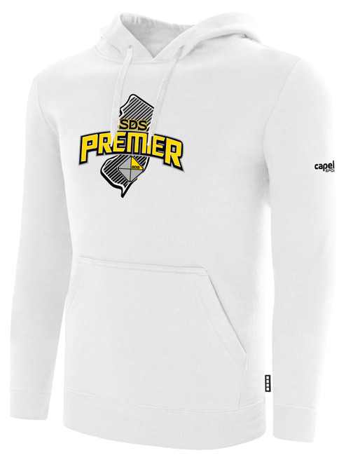 DEPTFORD  FLEECE PULLOVER HOODIE SA PREMIER CREST ON WEARERS CENTER CHEST WHITE BLACK