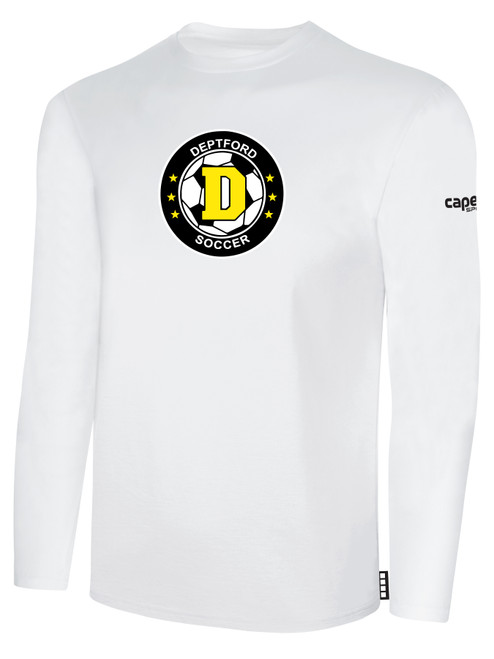 DEPTFORD  LONG SLEEVE COTTON T-SHIRT SA TRAVEL CREST ON WEARERS CENTER CHEST WHITE BLACK