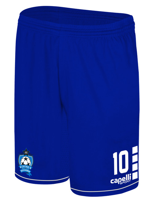CHICAGO SOCCER ACADEMY  EMPIRE MATCH SHORTS ROYAL BLUE WHITE -KIT