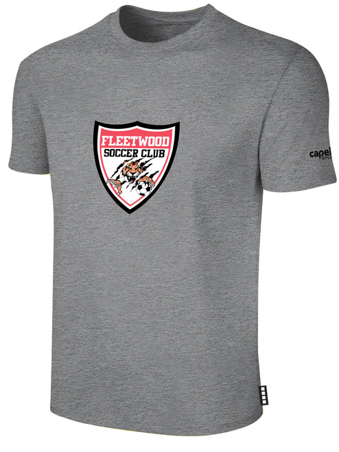 FLEETWOOD SC BASICS COTTON TEE SHIRT CREST ON WEARERS CENTER CHEST LIGHT HEATHER GREY BLACK