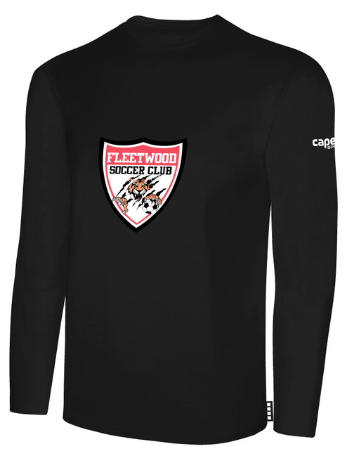 FLEETWOOD SC BASICS LONG SLEEVE COTTON TEE SHIRT CREST ON WEARERS CENTER CHEST BLACK WHITE