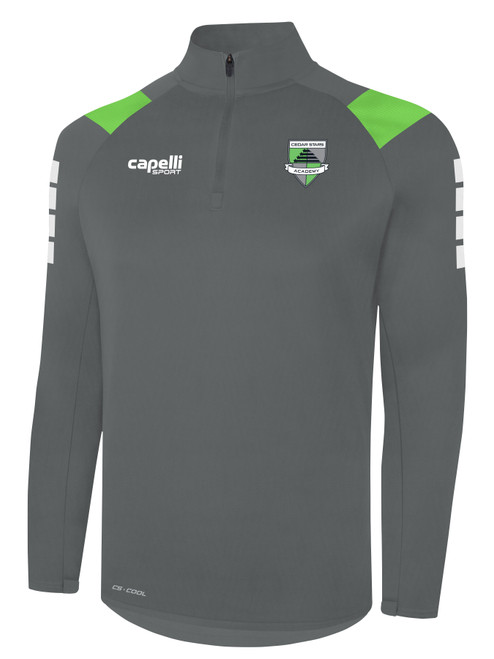 CEDAR STARS ACADEMY PLAYERS BOYS MLS NEXT U15 & OLDER CSA  EMPIRE PRO TECH 1/4 ZIP TRAINING TOP MEDIUM GREY POWER GREEN -KIT