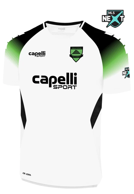 CEDAR STARS ACADEMY PLAYERS BOYS MLS NEXT U15 & OLDER CSA  HUDSON AWAY  JERSEY WHITE BLACK POWER GREEN -KIT