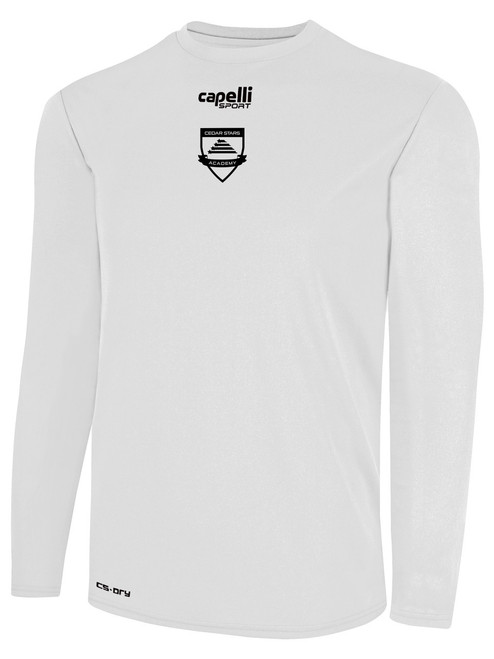 CEDAR STARS ACADEMY STATEN ISLAND  BASICS CREW NECK LONG SLEEVE POLY TEE WHITE