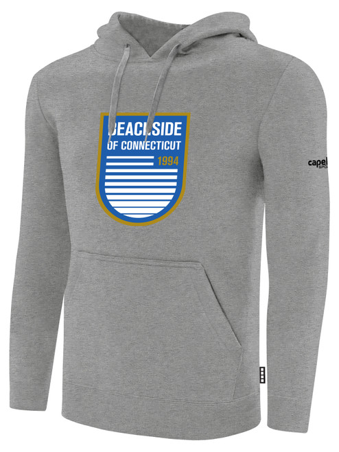 BEACHSIDE SC  BASICS FLEECE PULLOVER HOODIE CREST ON WEARER'S CENTER CHEST LIGHT HEATHER GREY BLACK