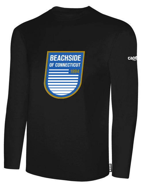 BEACHSIDE SC  BASICS COTTON LONG SLEEVE COTTON T-SHIRT CREST ON WEARER'S CENTER CHEST BLACK WHITE