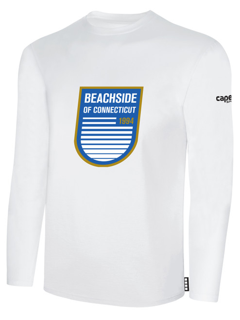 BEACHSIDE SC  BASICS COTTON LONG SLEEVE COTTON T-SHIRT CREST ON WEARER'S CENTER CHEST WHITE BLACK