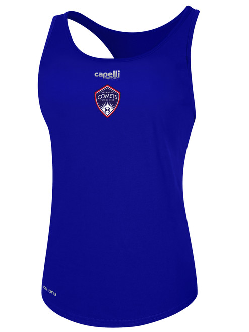 ARKANSAS COMETS BASICS RACER BACK TANK CREST ON WEARER'S CENTER CHEST ROYAL BLUE
