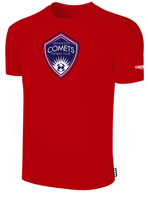 ARKANSAS COMETS BASICS COTTON SHORT SLEEVE T-SHIRT CREST ON WEARERS CENTER CHEST RED WHITE