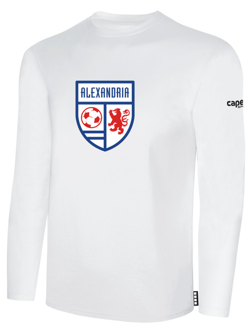ALEXANDRIA SA ACADEMY BASICS LONG SLEEVE TEE SHIRT CREST ON WEARERS CENTER CHEST  WHITE BLACK