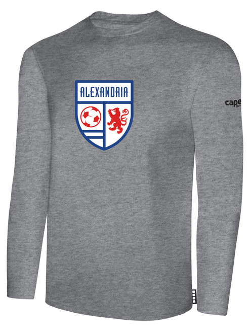 ALEXANDRIA SA ACADEMY BASICS LONG SLEEVE TEE SHIRT CREST ON WEARERS CENTER CHEST LIGHT HEATHER GREY BLACK