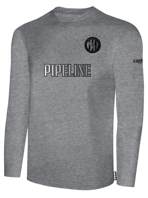 PIPELINE  SC   FC BASICS LONG SLEEVE COTTON T-SHIRT CREST ON WEARER'S LEFT CHEST LIGHT HEATHER GREY BLACK