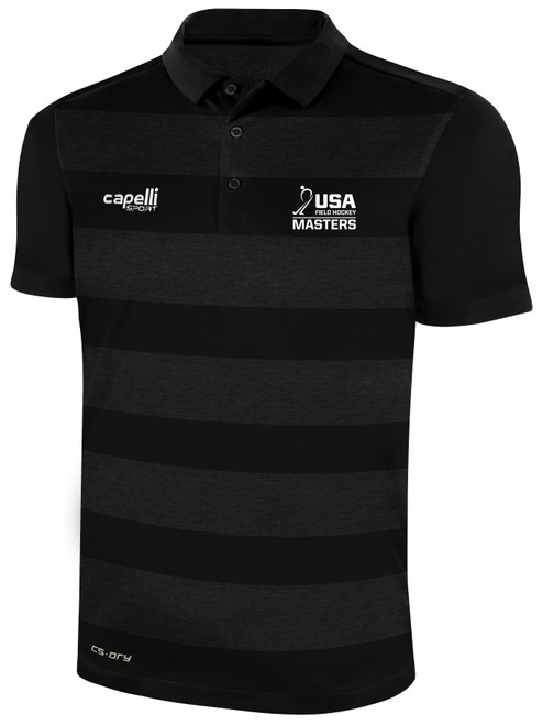 USA FIELD HOCKEY CLASSIC STRIPE POLY POLO BLACK DARK GREY