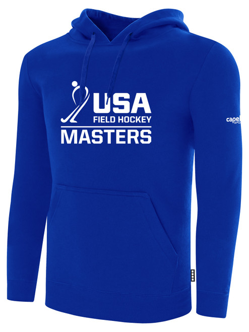 USA FIELD HOCKEY BASICS FLEECE PULLOVER HOODIE CREST ON WEARERS CENTER CHEST ROYAL BLUE WHITE