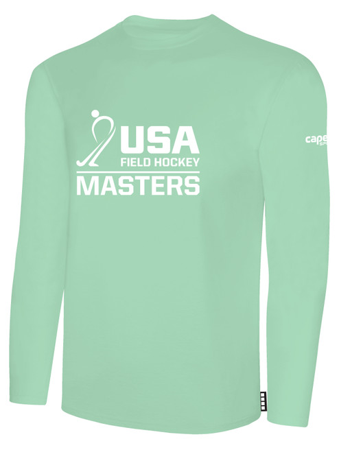 USA FIELD HOCKEY BASICS LONG SLEEVE COTTON TEE CREST ON WEARERS CENTER CHEST MINT WHITE