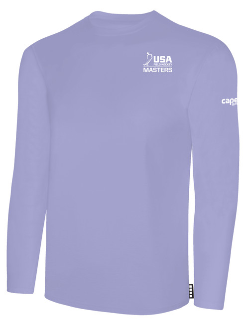 USA FIELD HOCKEY BASICS LONG SLEEVE COTTON TEE CREST ON WEARERS LEFT CHEST LAVENDER WHITE