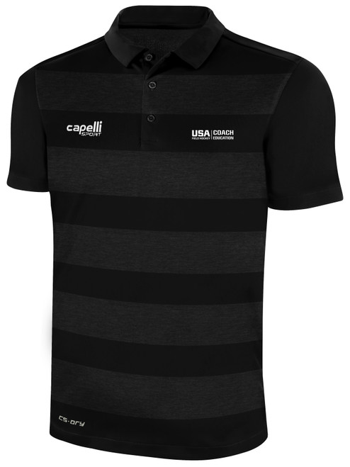 USA FIELD HOCKEY COACH EDUCATION  CLASSIC STRIPE POLY POLO BLACK DARK GREY