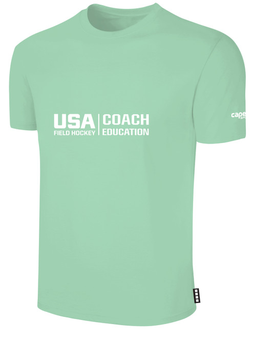 USA FIELD HOCKEY COACH EDUCATION  BASICS COTTON TEE CREST ON WEARERS CENTER CHEST MINT WHITE