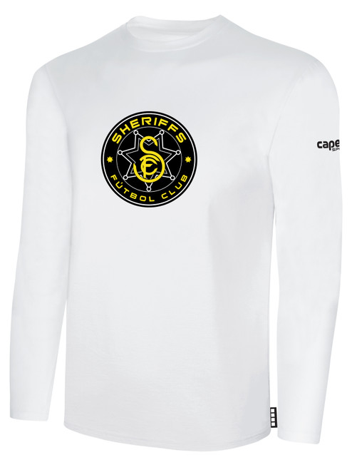 SHERIFFS FC  BASICS LONG SLEEVE TEE SHIRT CREST ON WEARERS CENTER CHEST WHITE BLACK