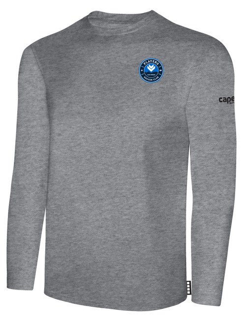 PLAYERS SC  BASICS LONG SLEEVE COTTON T-SHIRT CREST ON WEARER'S LEFT CHEST LIGHT HEATHER GREY BLACK