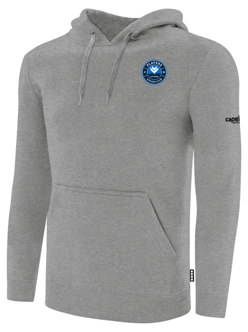 PLAYERS SC  BASICS PULLOVER FLEECE HOODIE CREST ON WEARER'S LEFT CHEST LIGHT HEATHER GREY BLACK