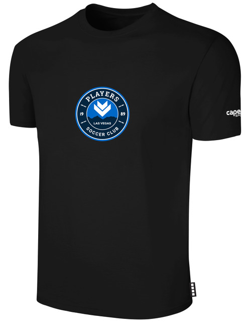 PLAYERS SC   BASICS COTTON SHORT SLEEVE T-SHIRT CREST ON WEARER'S CENTER CHEST BLACK WHITE