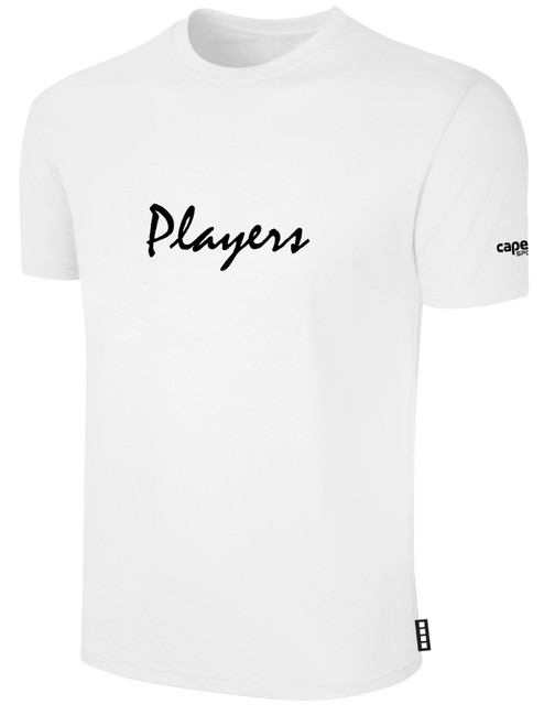PLAYERS SC  BASICS COTTON SHORT SLEEVE  T-SHIRT CREST ON WEARER'S CENTER CHEST WHITE BLACK