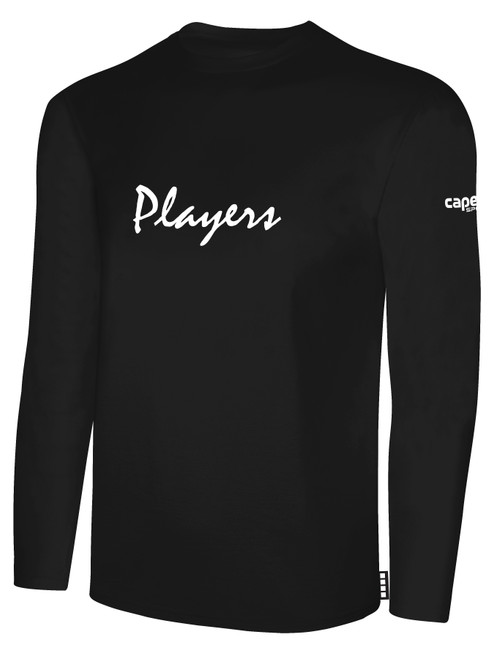 PLAYERS SC  BASICS LONG SLEEVE   COTTON T-SHIRT CREST ON WEARER'S CENTER CHEST BLACK WHITE
