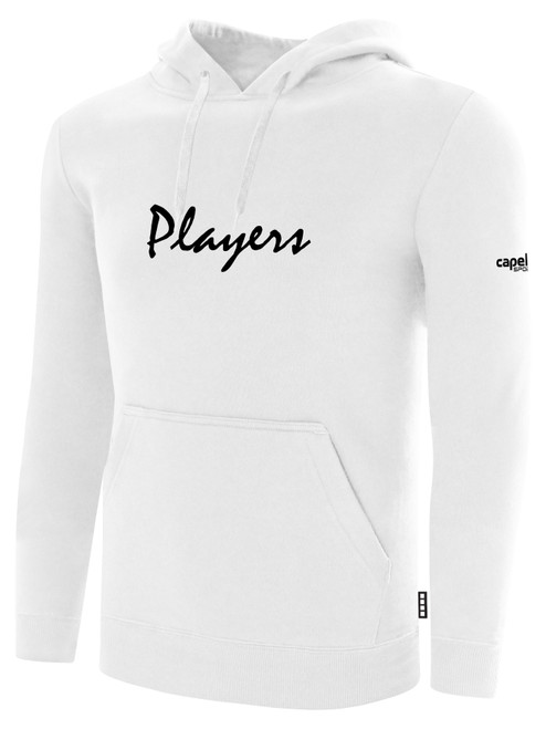 PLAYERS SC   BASICS PULLOVER FLEECE   HOODIE CREST ON WEARER'S CENTER CHEST WHITE BLACK
