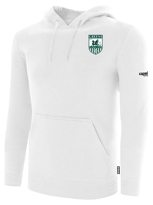 GREENE FC  BASICS PULLOVER FLEECE HOODIE CREST ON WEARER'S LEFT CHEST WHITE BLACK